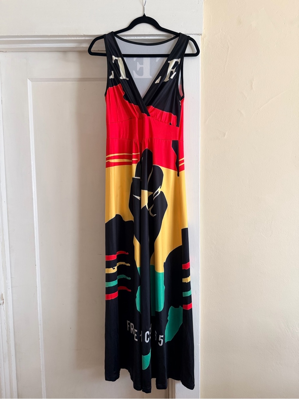Juneteenth “Free-ish Since 1865” African Print Maxi Dress Size L